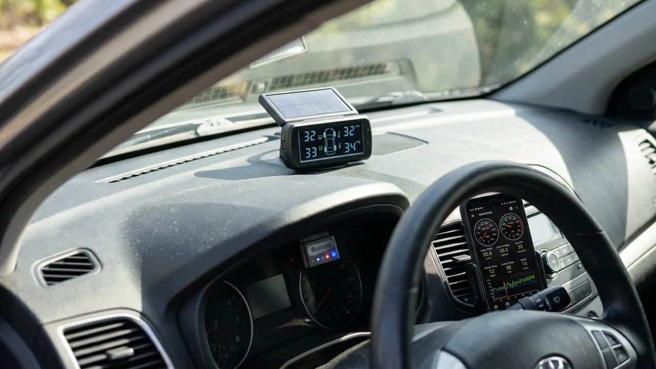 Cảm biến áp suất lốp TPMS và máy quét đọc lỗi ô tô OBD2