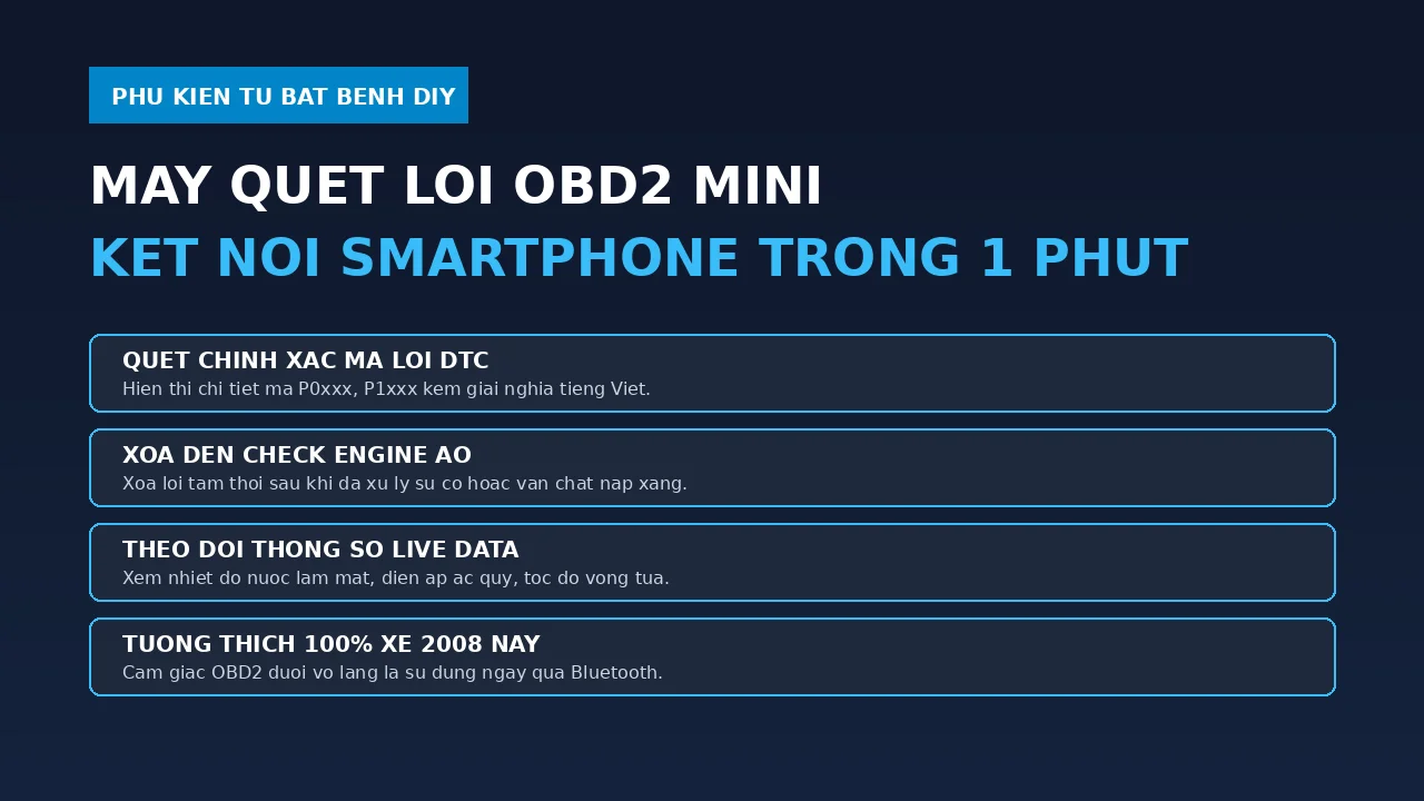 Thiết bị đọc và xóa lỗi ô tô OBD2 mini kết nối điện thoại qua bluetooth
